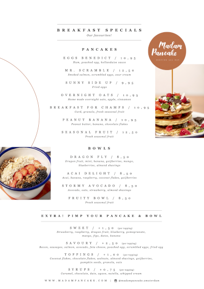 Madam Pancake menu - Breakfast favourites