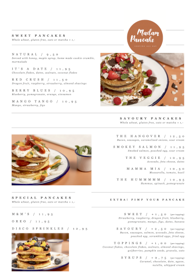 Madam Pancake menu - All Day (Sweet & Savoury)